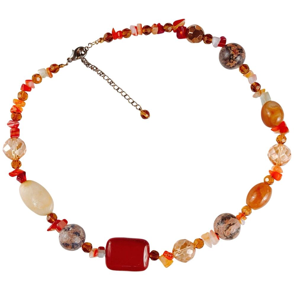 VTG Semi Precious Gemstone Chunky Beaded Fall Autumn Necklace Earth Tone Y2K